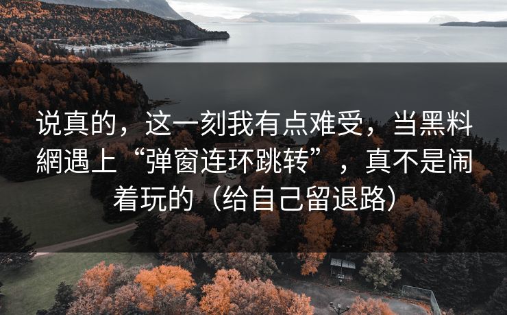 说真的，这一刻我有点难受，当黑料網遇上“弹窗连环跳转”，真不是闹着玩的（给自己留退路）
